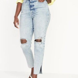 Higher High-Waisted Button-Fly OG Straight Ripped Side-Slit Jeans for Women